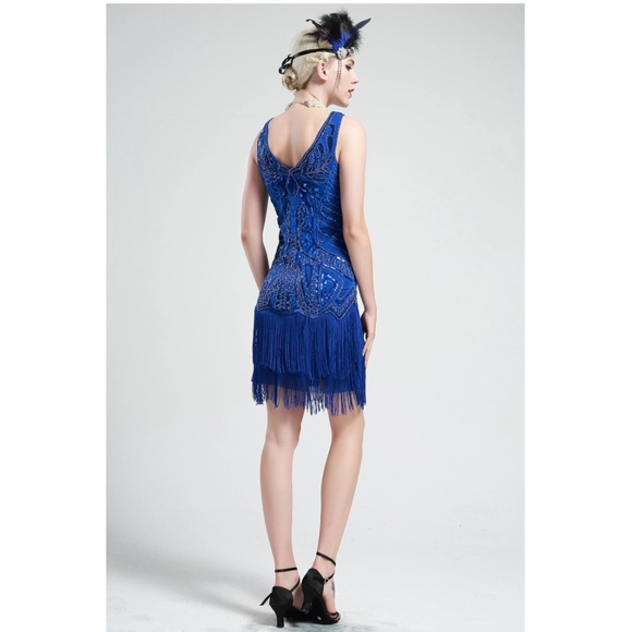 Cobalt Blue Sleeveless Flapper Beaded and Sequined - Picture 3 of 8